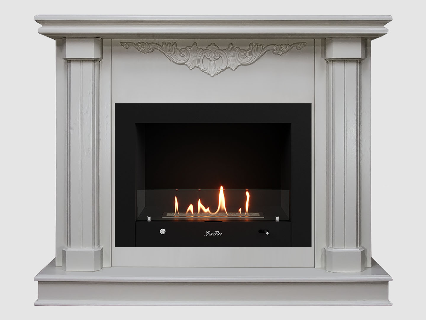 Каминный портал МДФ "Лукас 1080" с биокамином Lux Fire "Фаер Бокс 4-25.5" (белый) по цене 100 900 руб.
