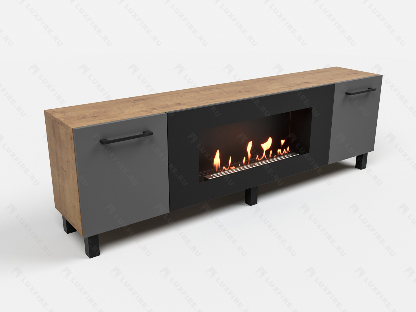 Тумба универсальная Lux Fire "Байкал Р" с ножками 1600, дуб вотан/графит матовый с биокамином 900 по цене 72 954 руб.